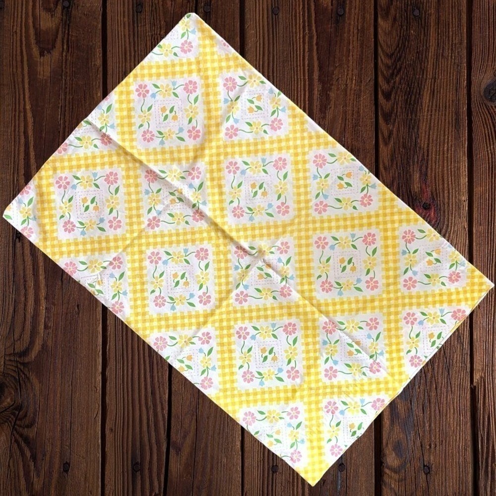 Vintage Floral Gingham Pillowcase Yellow Pink Cottagecore Farmhouse Bedding